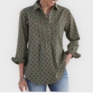 Sundance Lively Days Green Polka Dot 100% Cotton Tunic Top Medium